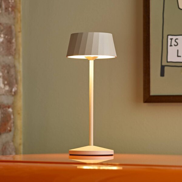 Sigor LED stolní lampa Facetta, béžová, 22 cm, kov, IP44, stmívatelný, Krémová / jantar, Obývací pokoj / jídelna, Hliník, Moderní