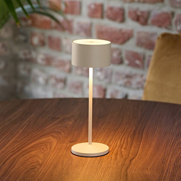 Sigor LED stolní lampa Veluna, béžová, výška 25 cm, IP44, stmívatelné, stmívatelný, Krémová / jantar, Obývací pokoj / jídelna, Hliník, Moderní