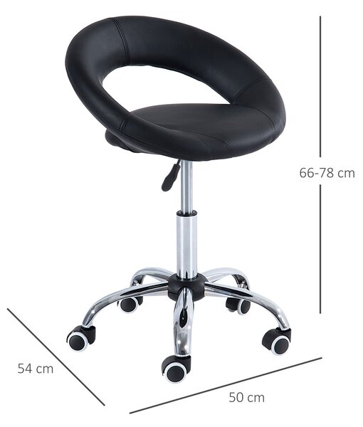 HOMCOM Otočný Stolek Pracovní Stolek Otočný Kancelářský Židle Nastavitelná Výška, PU+Kov, Černá, 50 x 54 x (66-78) cm | Aosom