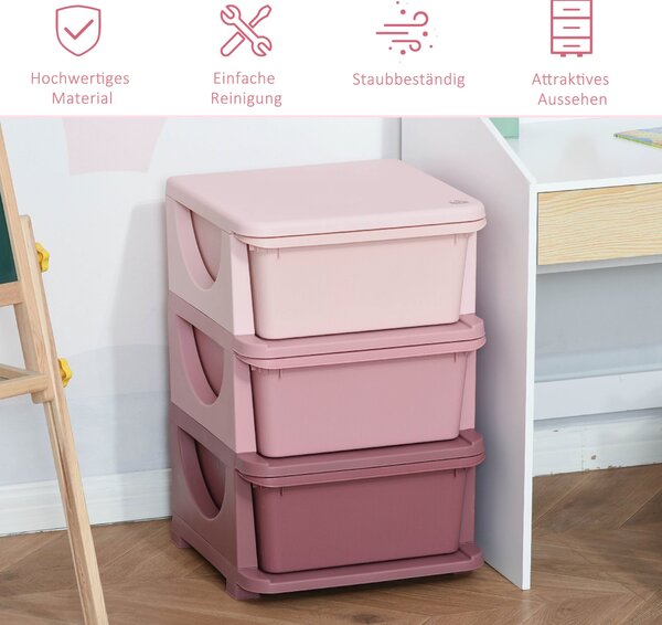 HOMCOM Dětský zásuvkový kabinet s úložným prostorem a boxy na hračky – Organizér na hračky – Dětská skříň s třemi úrovněmi pro pokoj dětí ve věku 3-6
