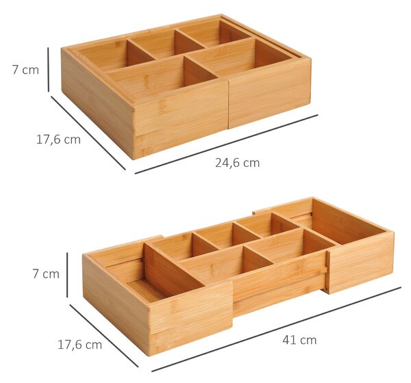 HOMCOM Organizér do zásuvky - Roztahovací Bambusový Organizér Přírodní 24,6 x 17,6 x 7 cm | Aosom