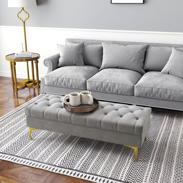 HOMCOM Lavice, Postelová lavice, Botníková lavice se zvýšenými nohami, Ložnice, Sametová světle šedá 118 x 45 x 42 cm | Aosom