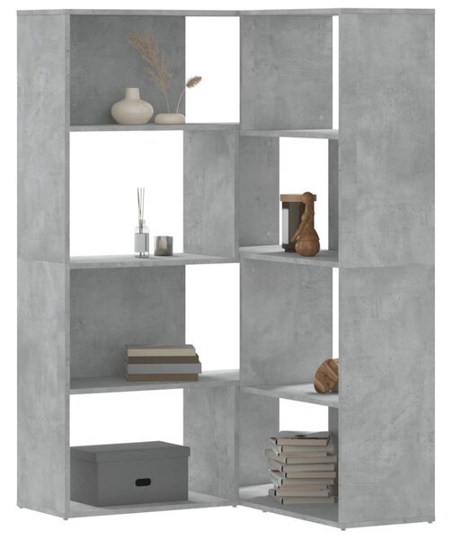 Rohová knihovna 4patrová betonově šedá 85x85x140 cm kompozit 3307813