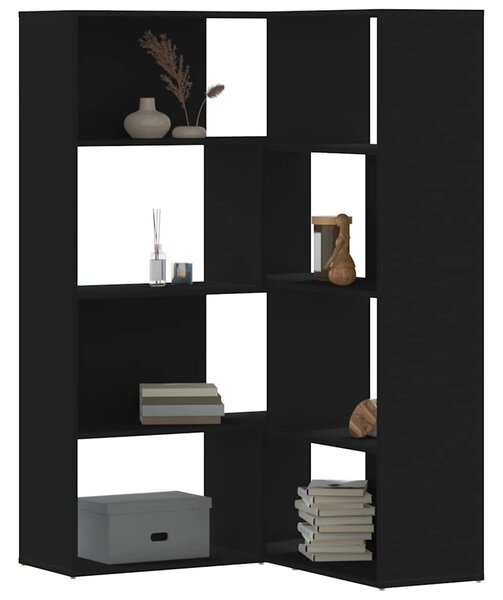 Rohová 4patrová knihovna černá 85x85x140 cm kompozitní dřevo 3307811