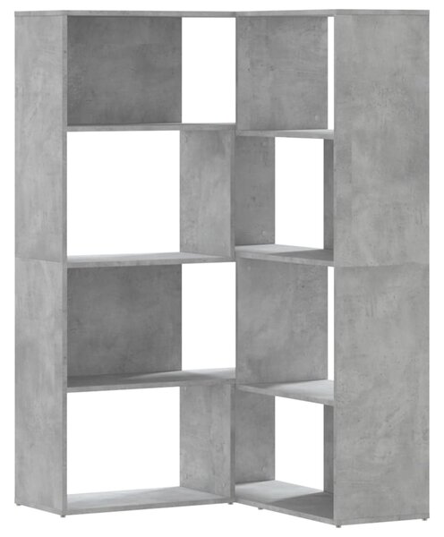 Rohová knihovna 4patrová betonově šedá 85x85x140 cm kompozit 3307813