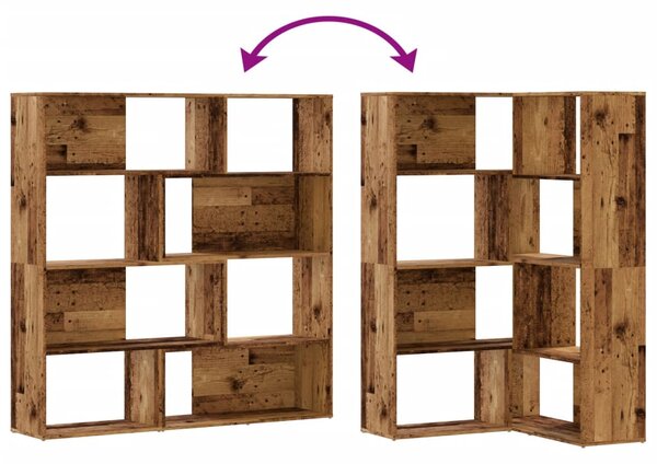 Rohová knihovna 4patrová old wood 85x85x140 cm kompozitní dřevo 3307817
