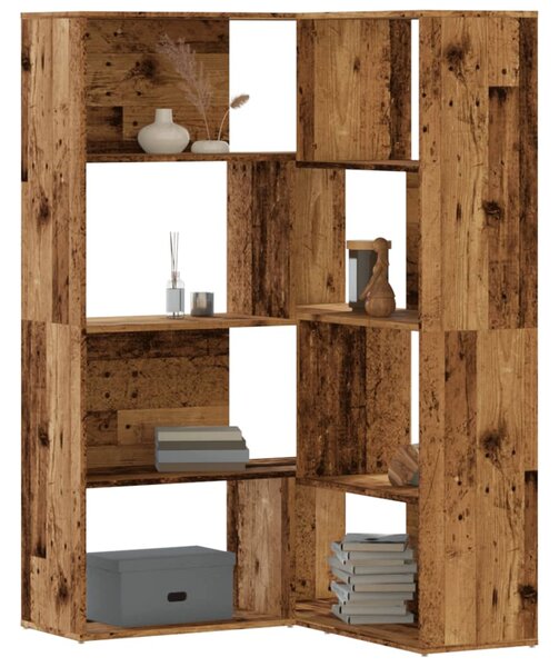 Rohová knihovna 4patrová old wood 85x85x140 cm kompozitní dřevo 3307817