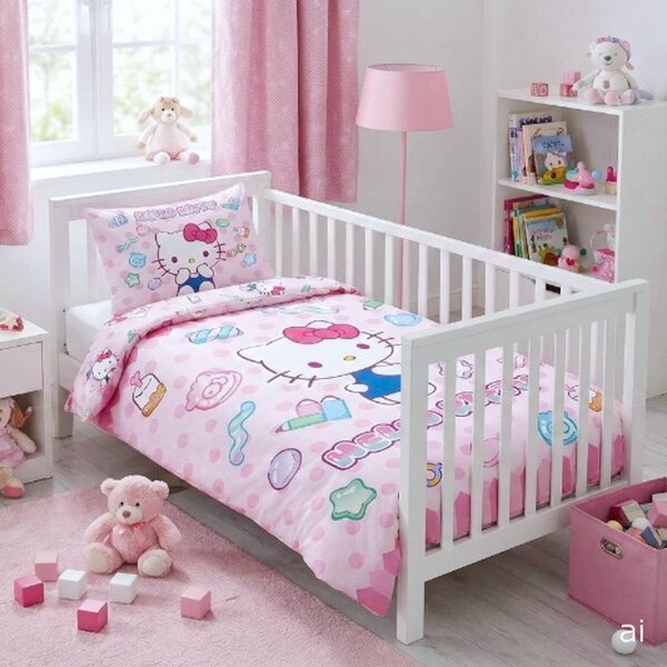 Povlečení do dětské postýlky Hello Kitty - motiv Sladké snění - 100% bavlna - 40x60 cm + 100x135 cm