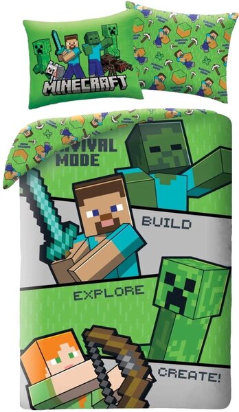 Oboustranné ložní povlečení z mikrovlákna Survival Mode - Minecraft - 70x90 cm + 140x200 cm