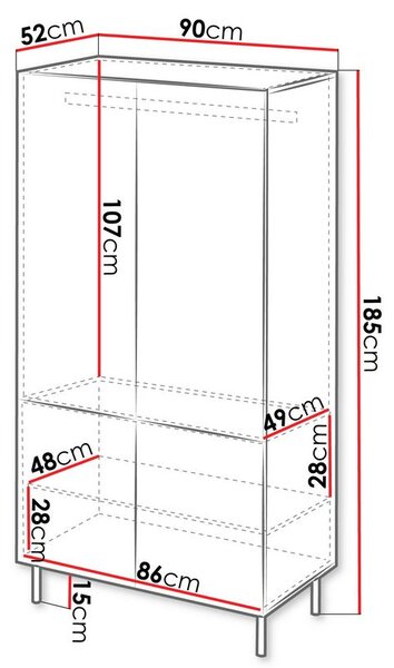 Šatní dvoudveřová skříň 90 cm AMPER - kašmír