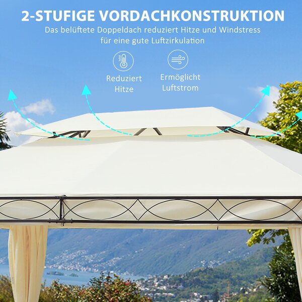 Outsunny Luxusní Pavilion Zahradní Altán Party Stan Marquee Pagoda 3x4m Krémová | Aosom