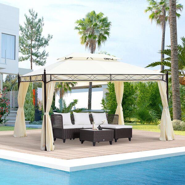 Outsunny Luxusní Pavilion Zahradní Altán Party Stan Marquee Pagoda 3x4m Krémová | Aosom