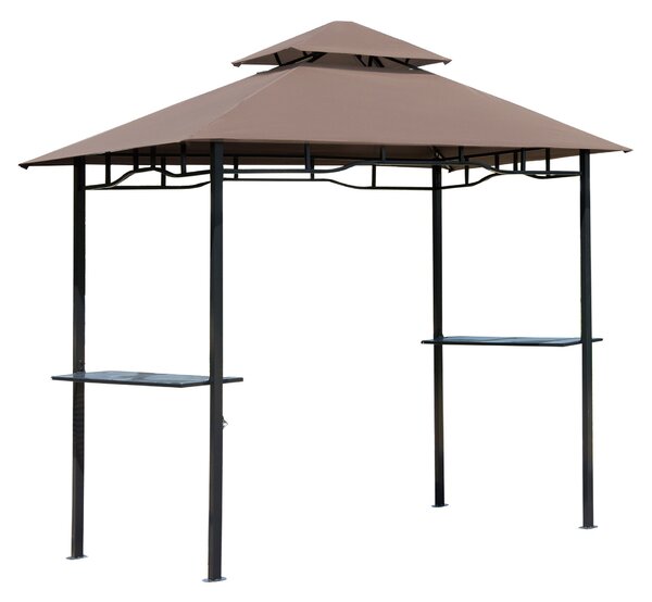 Grilovací pavilon Outsunny – zahradní stříška s policemi, nehořlavá dvojitá střecha, káva hnědá 245 x 148 x 252 cm | Aosom