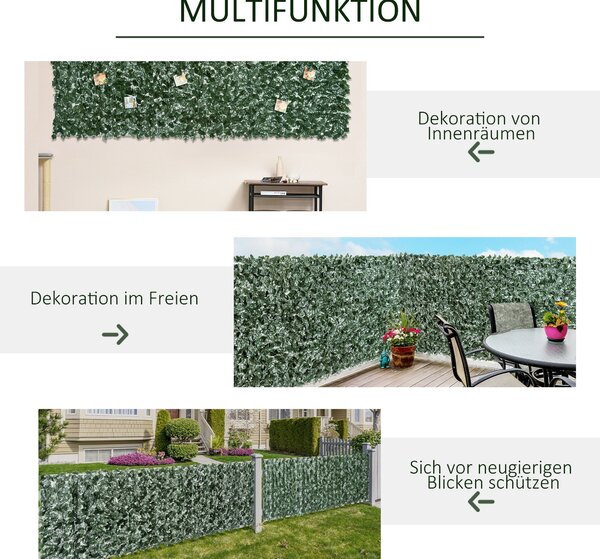 Umělý živý plot Outsunny - Ochranná clona na soukromí, UV ochrana, Zelená clona na balkon, Zahradní clona s listy 300 x 150 cm | Aosom