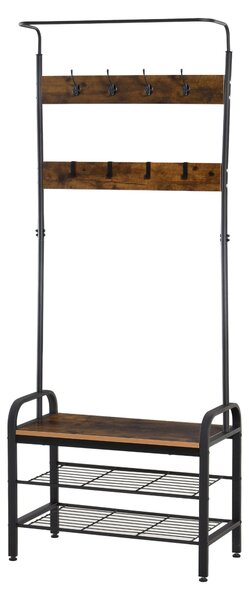 HOMCOM Stojan na kabáty a boty s 8 háčky a 2 policemi MDF Černá 72,1 x 34 x 184,8 cm | Aosom