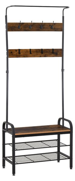 HOMCOM Stojan na kabáty a boty s 8 háčky a 2 policemi MDF Černá 72,1 x 34 x 184,8 cm | Aosom