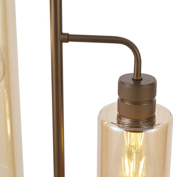 Hotelová elegantní stojací lampa tmavě bronzová s jantarovým sklem 2-světla - Stavelot