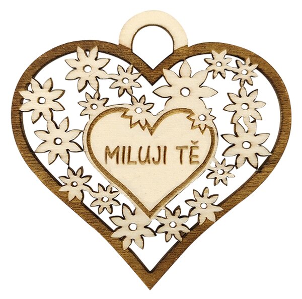 AMADEA Dřevěné srdce s textem "miluji Tě", 7 cm, český výrobek