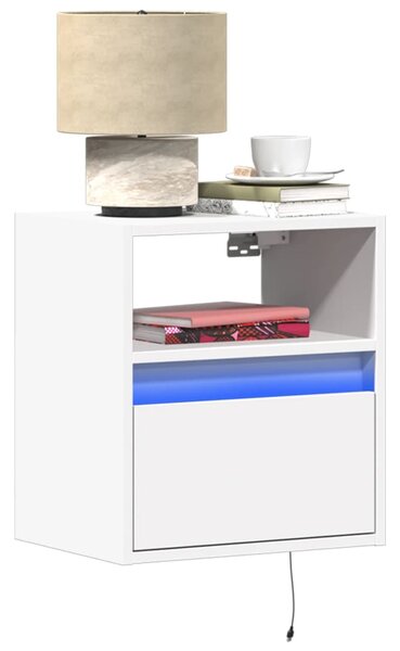 Nástěnný noční stolek s LED osvětlením bílý 3307975