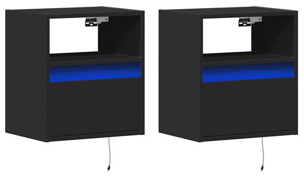 Nástěnné noční stolky s LED osvětlením 2 ks černé 3307978