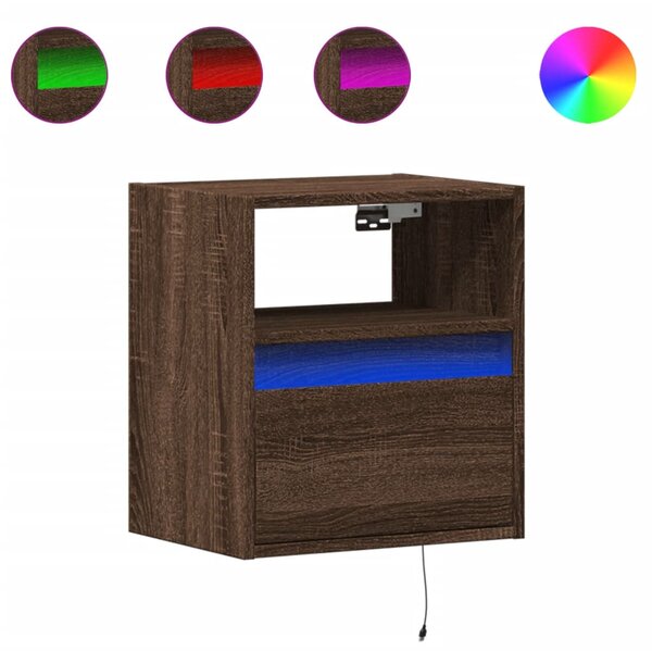Nástěnný noční stolek s LED osvětlením hnědý dub 3307987