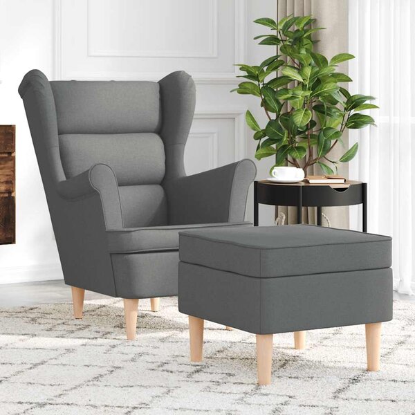 Křeslo s podnožkou tmavě šedé textil 3307990