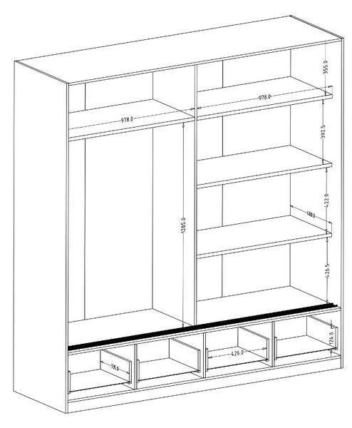 Zrcadlová šatní skříň 200 cm CROWEL - dub mauvella / černá