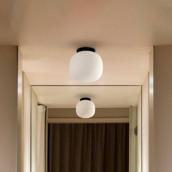 FARO BARCELONA Koupelnové stropní světlo Amelia, černé/opálové, sklo, Ø 21,5 cm, stmívatelný, Černá, Koupelna, Sklo, Moderní