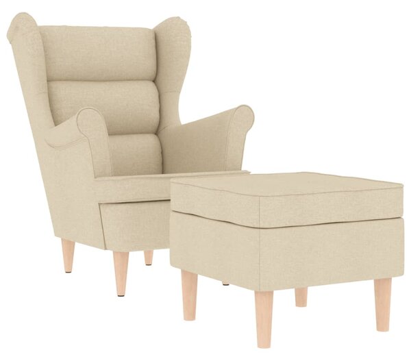 Křeslo s podnožkou krémové textil 3307996