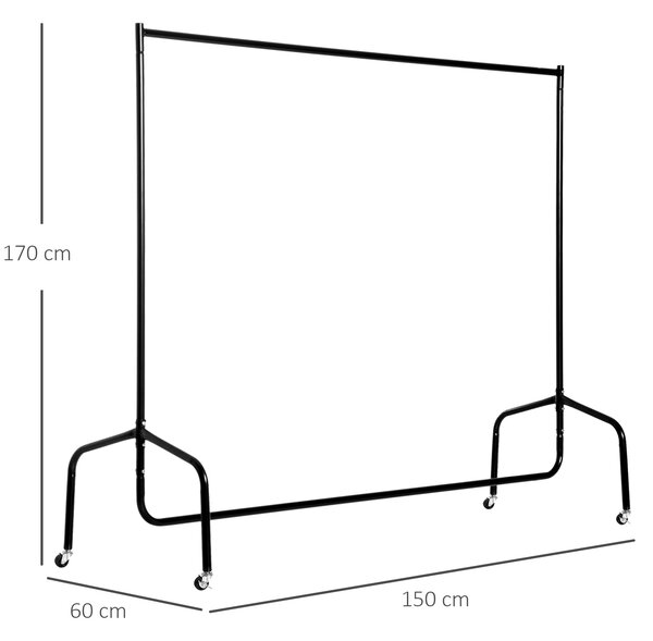 HOMCOM Stojan na oblečení, oděvní kolejnice, stojan na šaty, vozíkový stojan na oděvy (150 x 60 x 170 cm) | Aosom