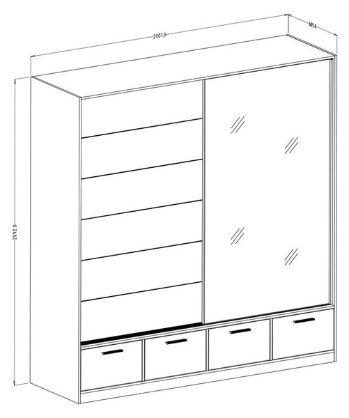 Zrcadlová šatní skříň 200 cm CROWEL - dub mauvella / černá