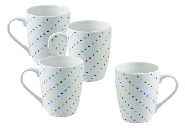 Sada 4 porcelánových hrnků United Colors of Benetton / bílá s barevnými puntíky