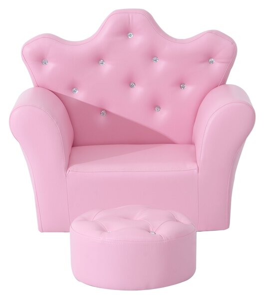 Dětská pohovka HOMCOM s Ottomanem, Dětská pohovka princeznovského stylu, Mini pohovka do útulného koutku v dětském pokoji, herně, ložnici, Růžová | Ao