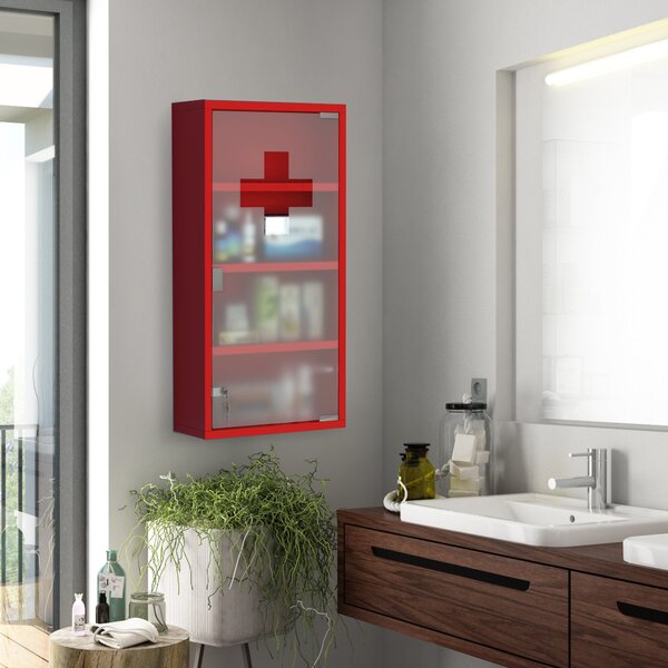 HOMCOM Lékárnička Medicínská Skříňka s 3 Policemi a Zámkem - Červená s Matným Sklem, 27cm x 57cm x 12cm | Aosom