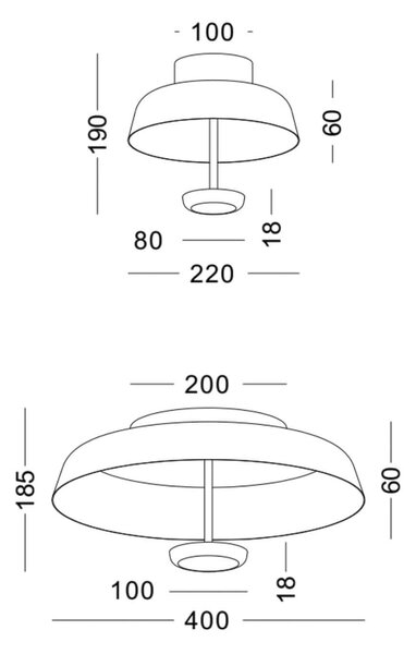 Umbrella LED přisazené svítidlo Bílá400mm