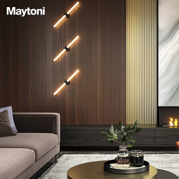 Maytoni Nástěnné LED svítidlo Axis, zlatá barva, výška 63 cm, Mosaz / zlato, Obývací pokoj / jídelna, Hliník, Moderní