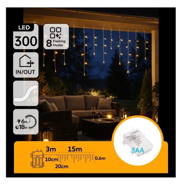 Aigostar - LED Venkovní ván řetěz 300xLED/8 funkcí 3xAA 18x06m IP44 teplá bílá