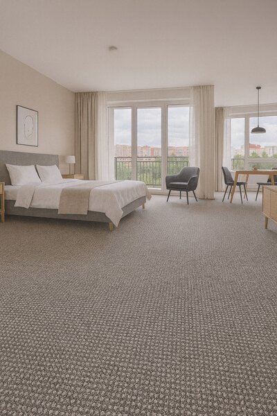 Spoltex, Metrážový koberec Texas 23 šedobéžový, na míru, šíře 4m, šedá, filc, chodba / předsíň