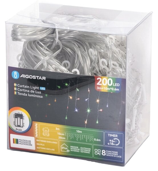 Aigostar - LED Venkovní ván řetěz 200xLED/8 funkcí 3xAA 13x06m IP44 multicolor