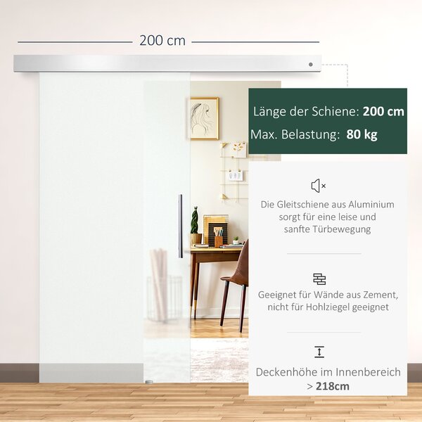 HOMCOM Skleněné Posuvné Dveře s Madlem, Jednostranně Satinované, 102,5 x 205 cm | Aosom
