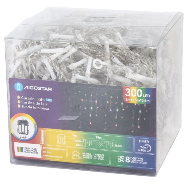 Aigostar - LED Venkovní ván řetěz 300xLED/8 funkcí 3xAA 18x06m IP44 multicolor