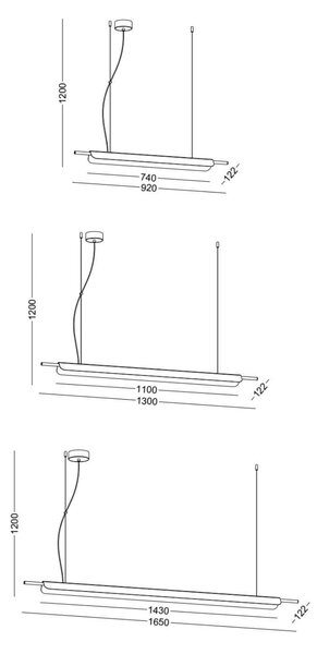 Arteluce 2 LED závěsné svítidlo Černá1650mm