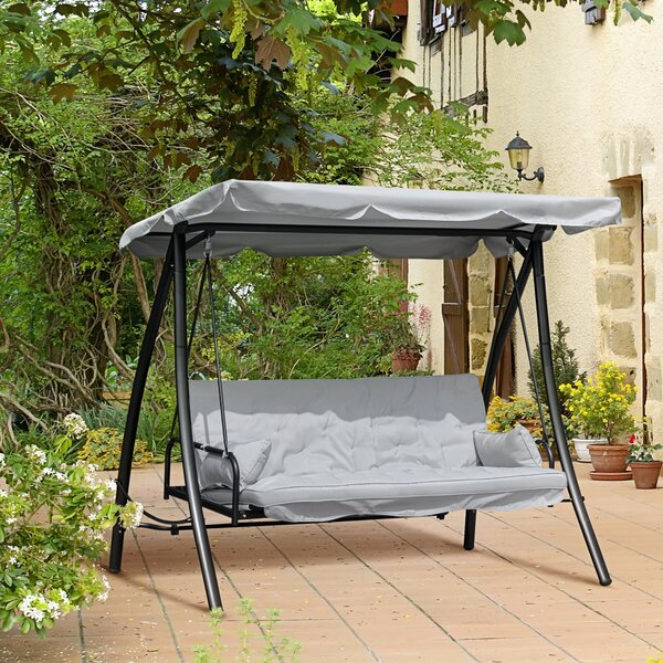 Závěsné lehátko Outsunny Hollywood Swing Garden s funkcí polohování, 3 místné, kov+polyester, šedé, 209 x 114 x 170 cm | Aosom