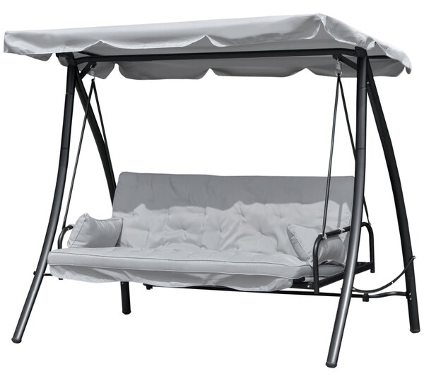 Závěsné lehátko Outsunny Hollywood Swing Garden s funkcí polohování, 3 místné, kov+polyester, šedé, 209 x 114 x 170 cm | Aosom