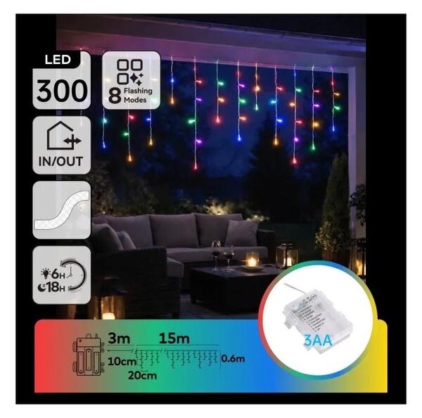 Aigostar - LED Venkovní ván řetěz 300xLED/8 funkcí 3xAA 18x06m IP44 multicolor