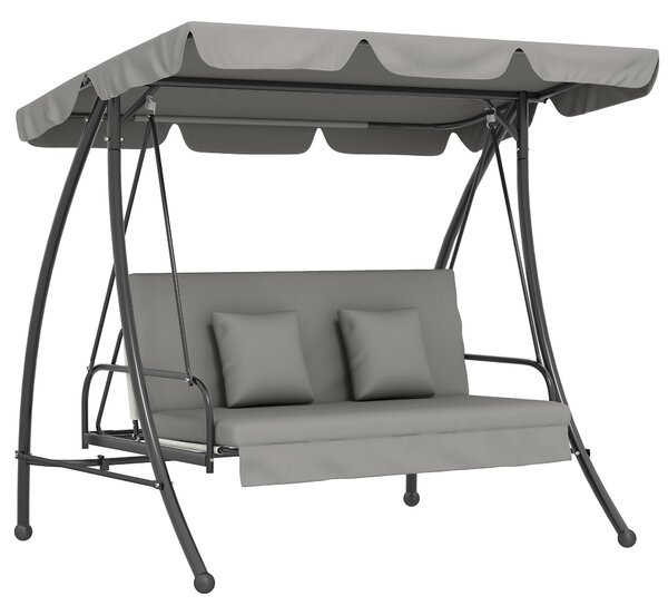 Závěsné lehátko Outsunny Hollywood Swing Garden s funkcí polohování, 3 místné, kov+polyester, šedé, 209 x 114 x 170 cm | Aosom