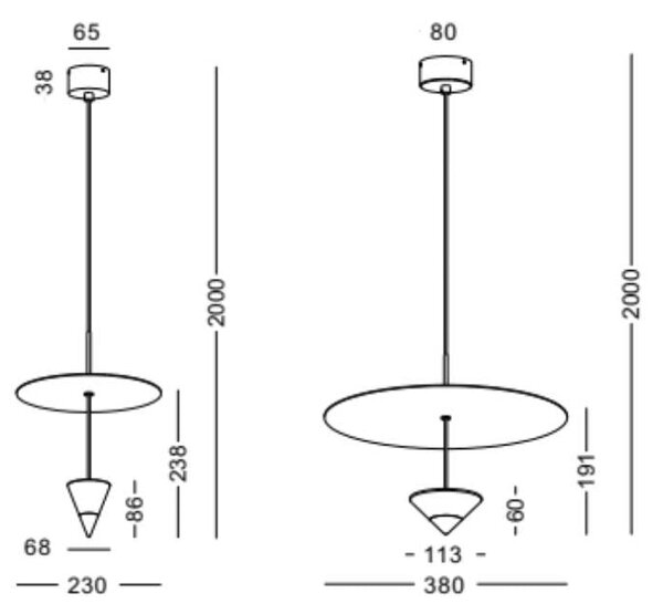 Conical LED závěsné svítidlo up/down Bílá380x191mm