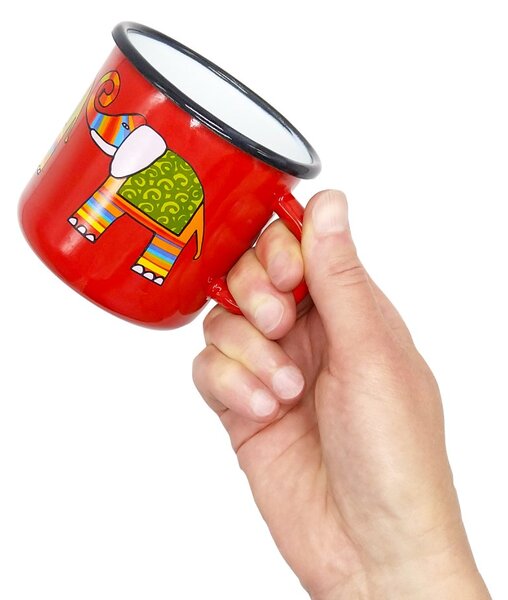 Smaltovaný hrnek Smaltum Sloni, červený, český design, plecháček, 350 ml