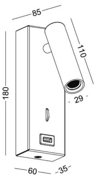 Reading rectangle LED nástěnné svítidlo s USB Černá