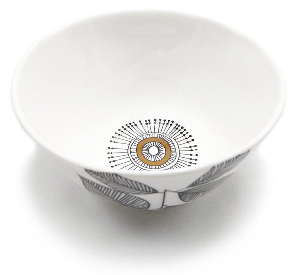 Porcelánová miska Organic, 12 cm – s motivem černých listů a mačkaným povrchem